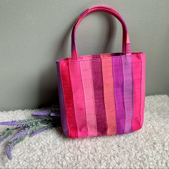 Kate Spade 90s Shantung Top Handle Pink Silk Evening Designer Tote Purse Barbie - Picture 6 of 16